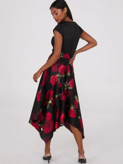 Scuba Midi Dress With Printed Satin Skirt