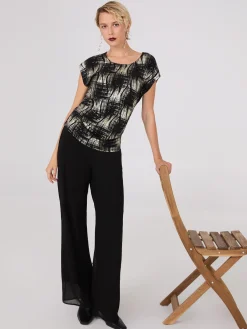 Sequin Abstract Print Short Sleeve Top