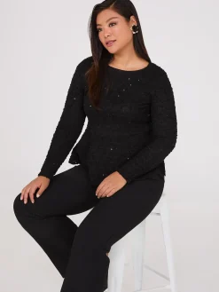 Sequin Boucle Peplum Top