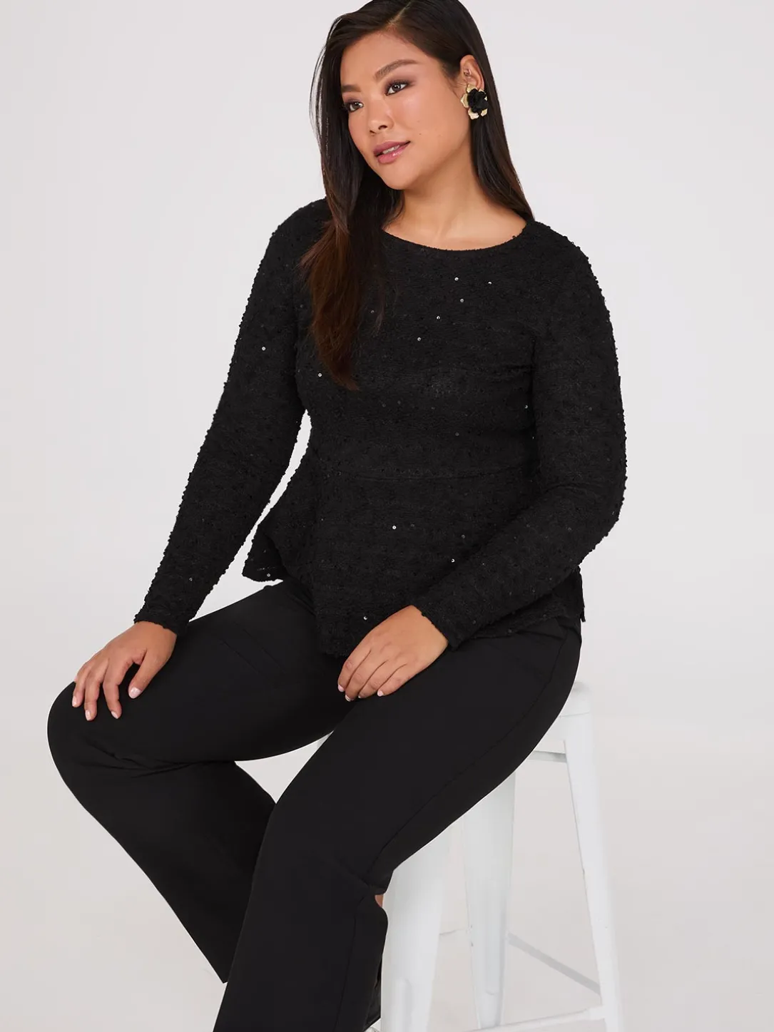 Sequin Boucle Peplum Top