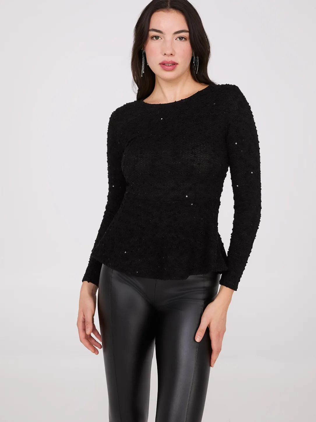 Sequin Boucle Peplum Top