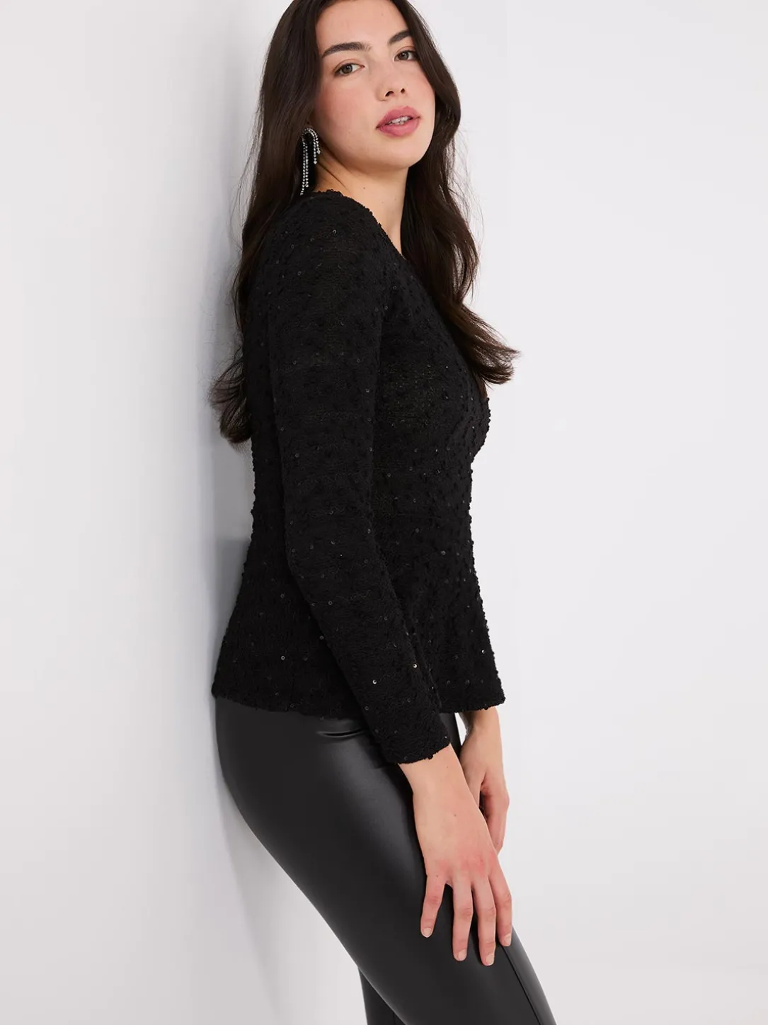 Sequin Boucle Peplum Top