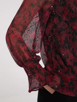 Sequin Floral Print Mesh Top