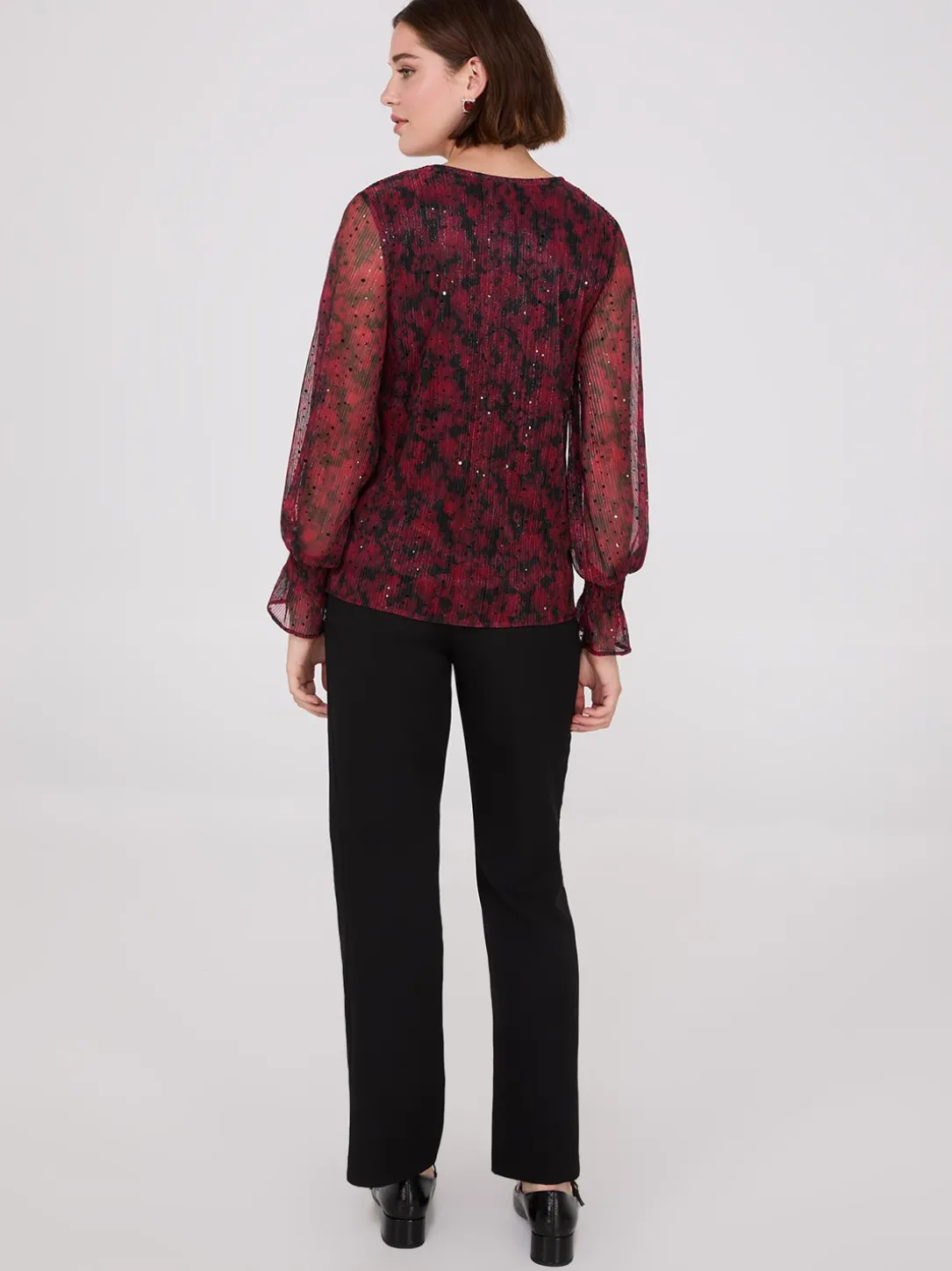 Sequin Floral Print Mesh Top