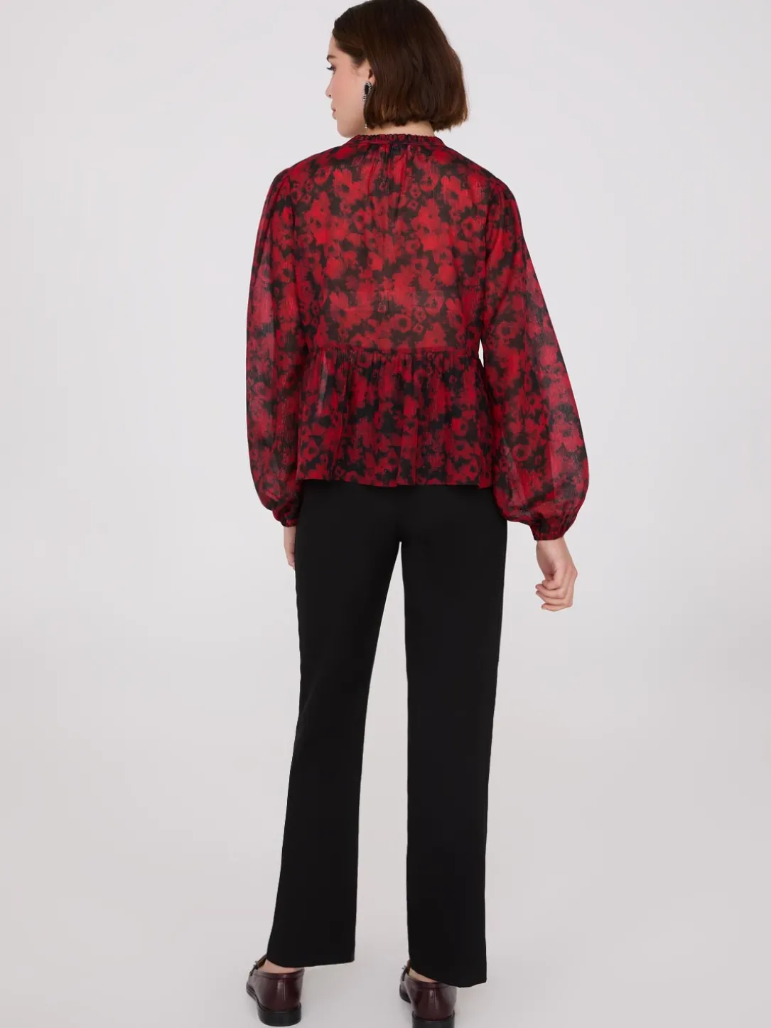 Shimmer Floral Print Peplum Blouse