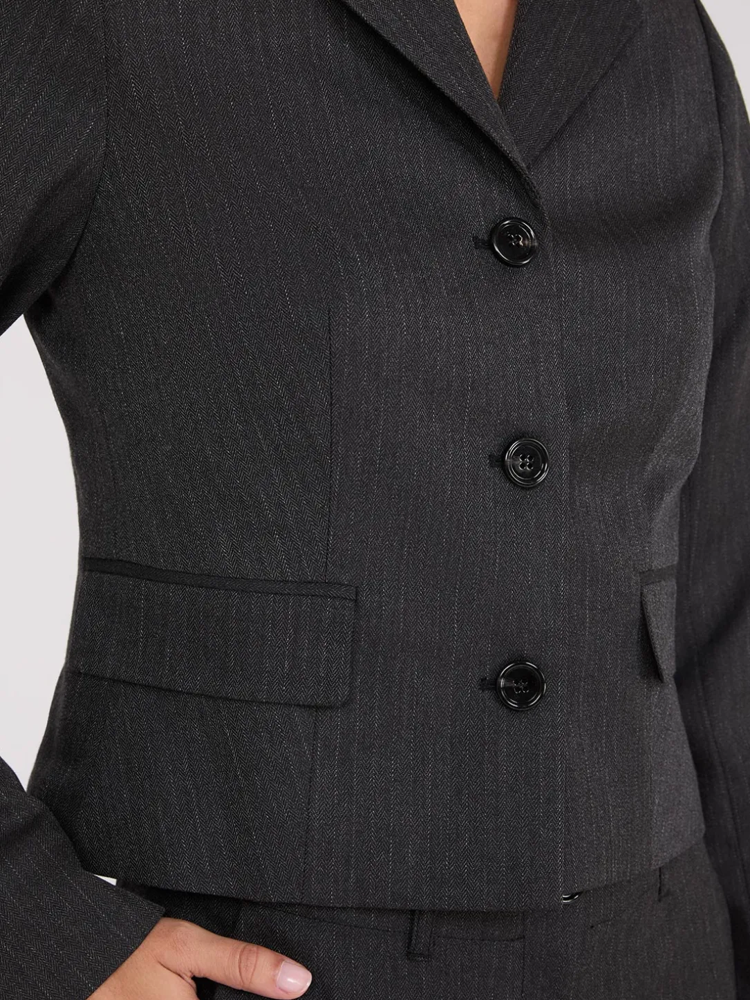 Short 3-Button Herringbone Blazer