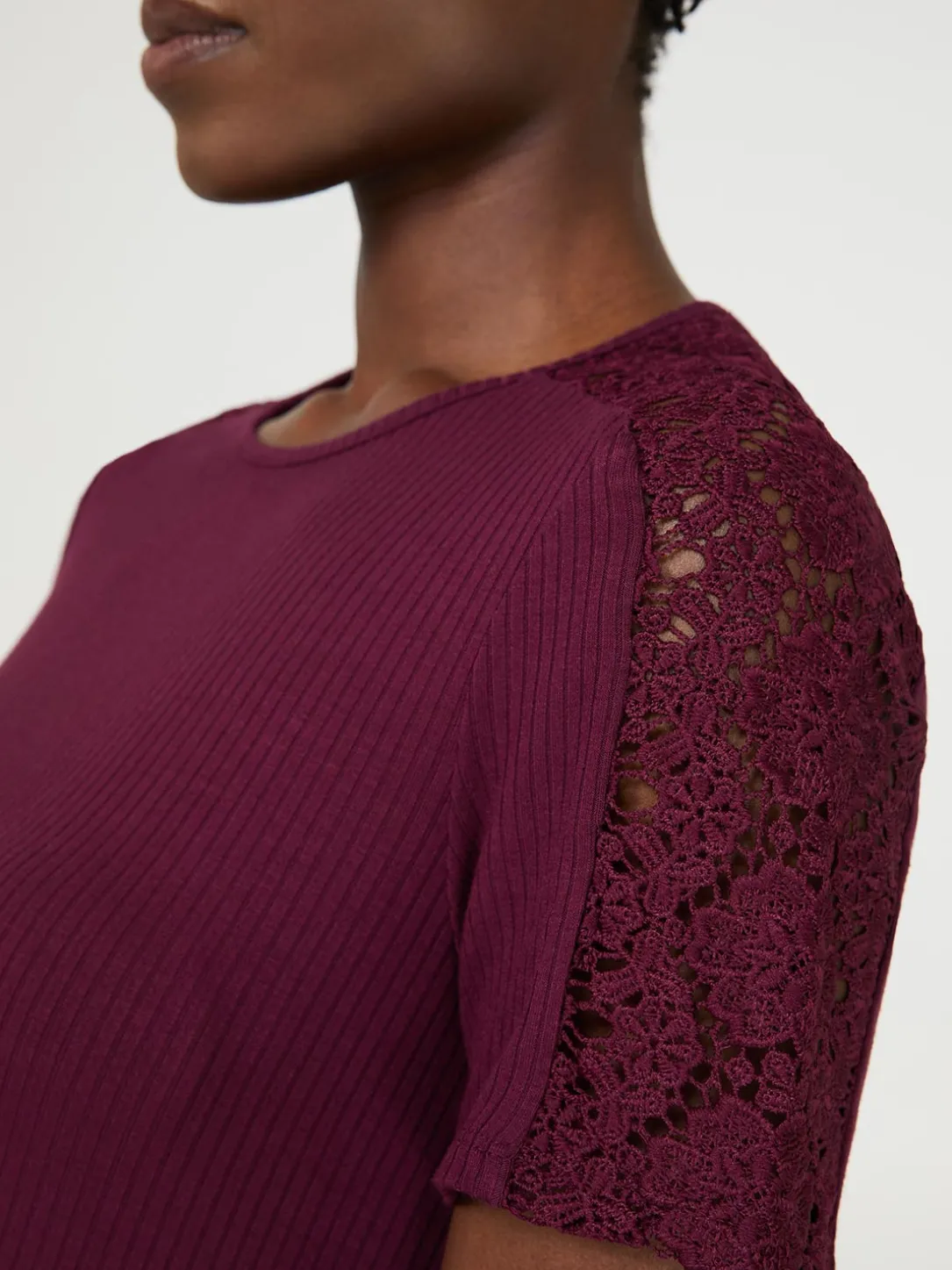 Short Crochet Sleeve Ribbed Top