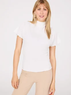 Short Dolman Sleeve Textured Mock Neck Top
