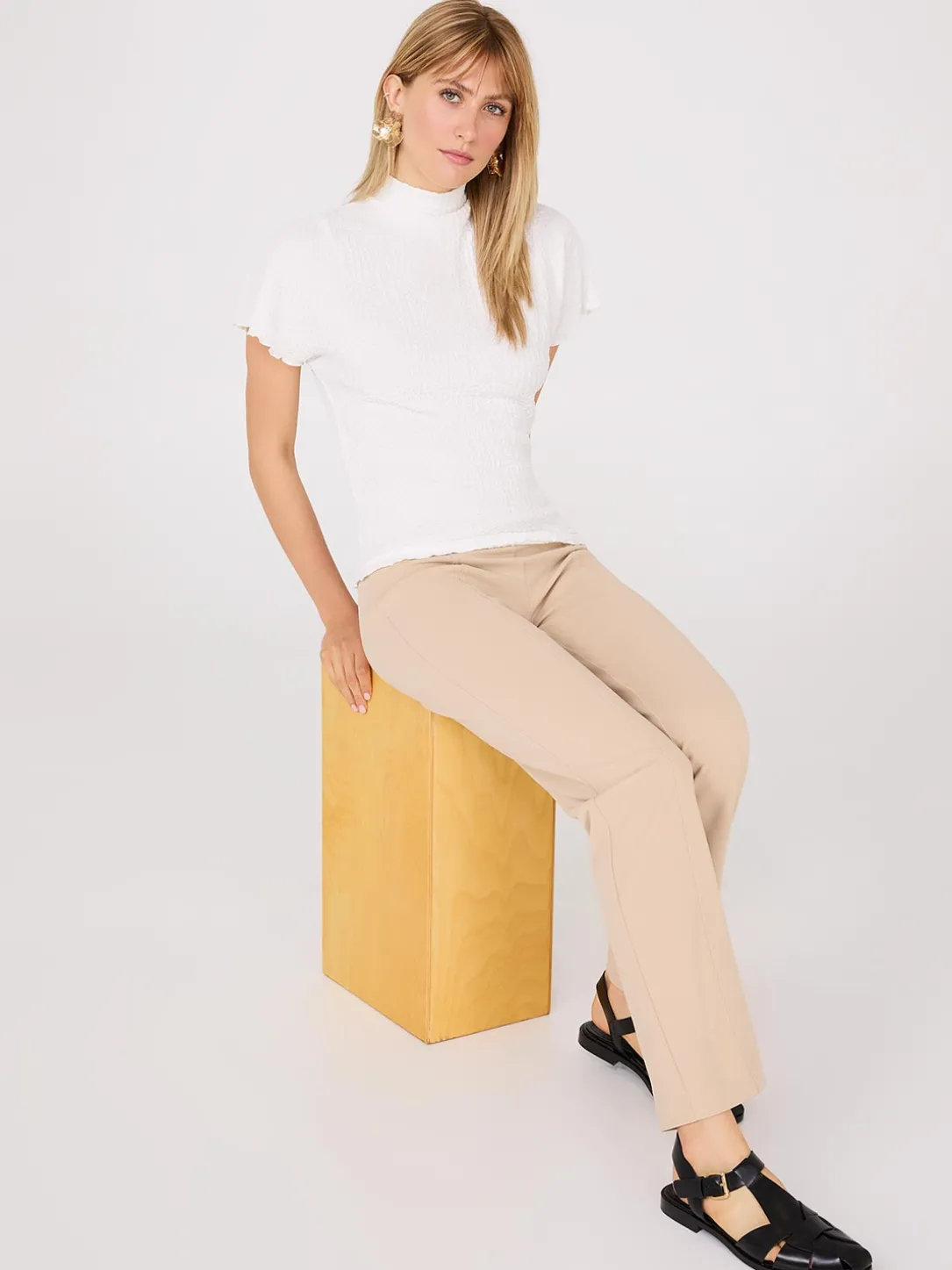 Short Dolman Sleeve Textured Mock Neck Top