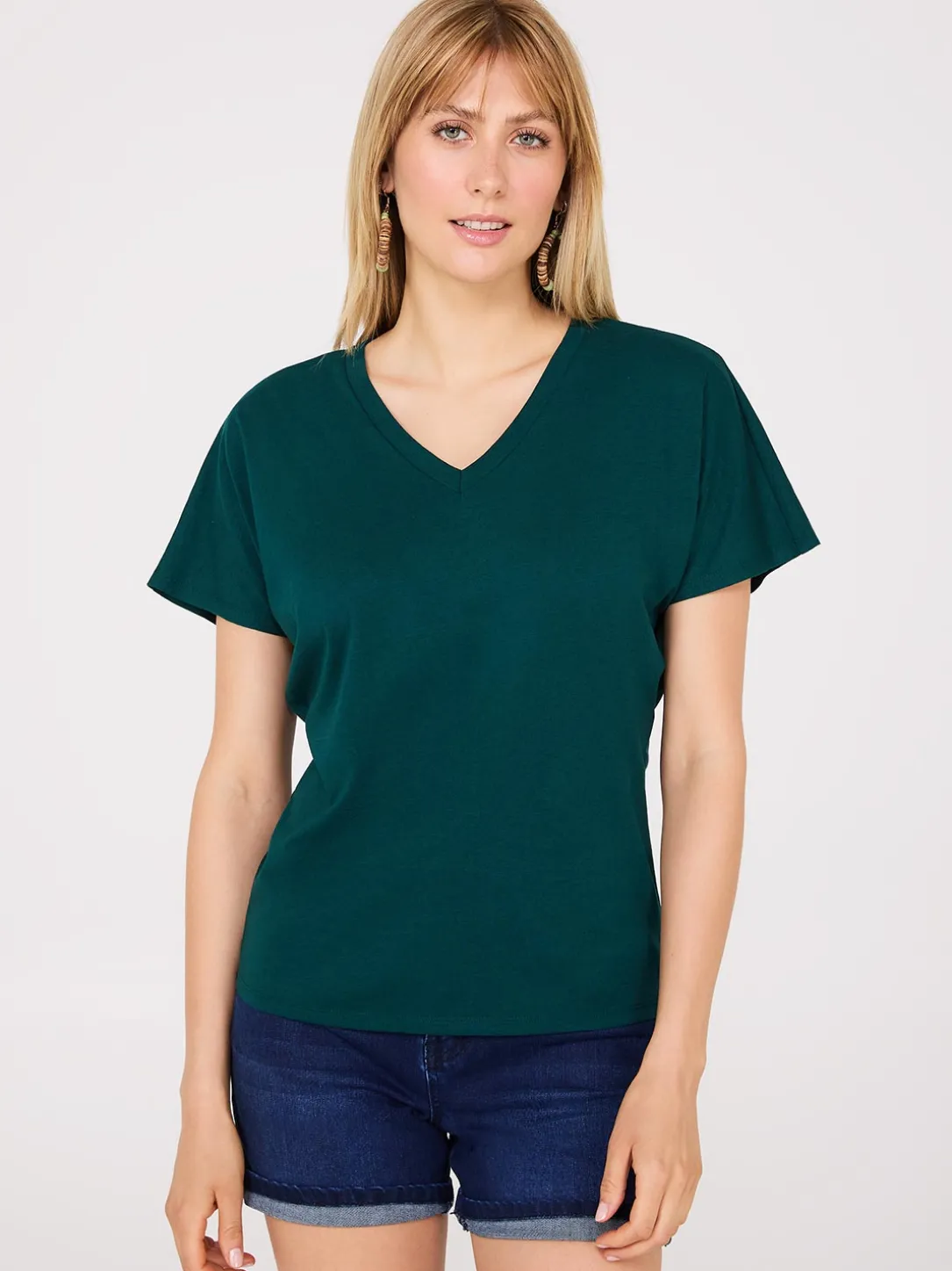 Short Dolman Sleeve V-Neck T-Shirt