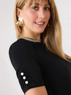 Short Puff Sleeve Boucle Neck Top