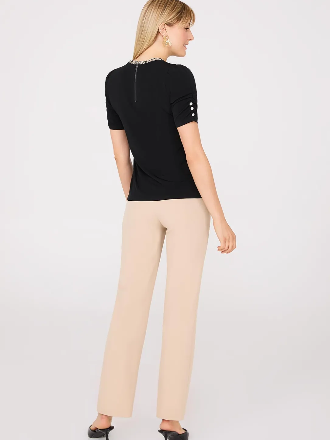 Short Puff Sleeve Boucle Neck Top