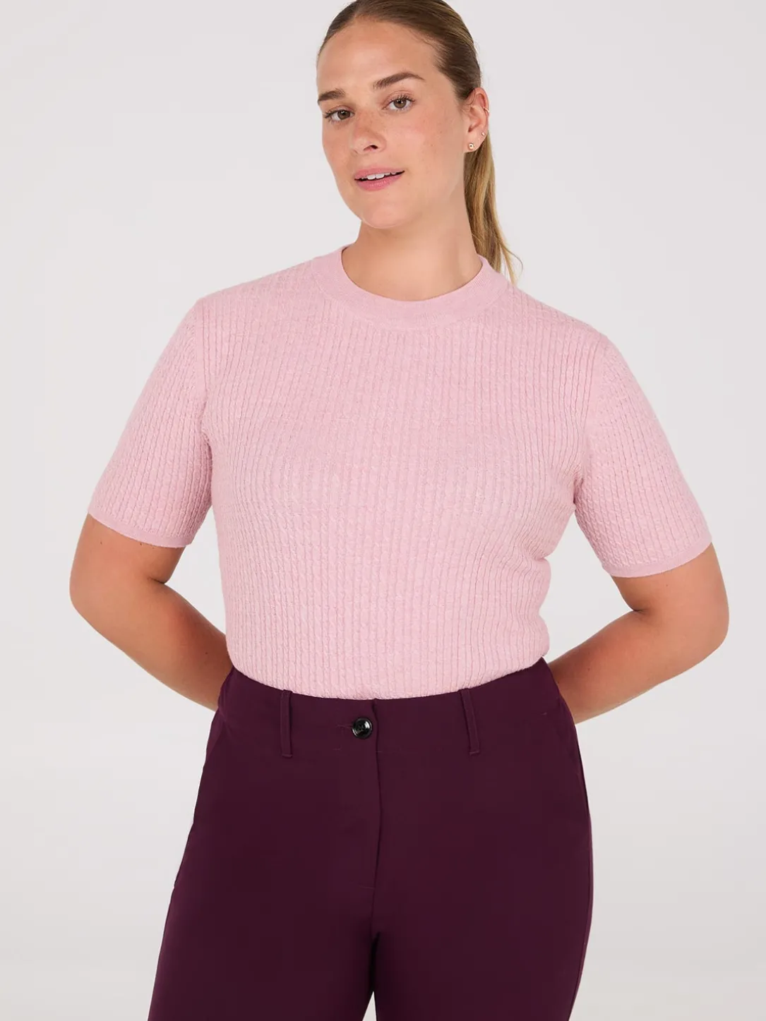 Short Sleeve Cable Knit Sweater