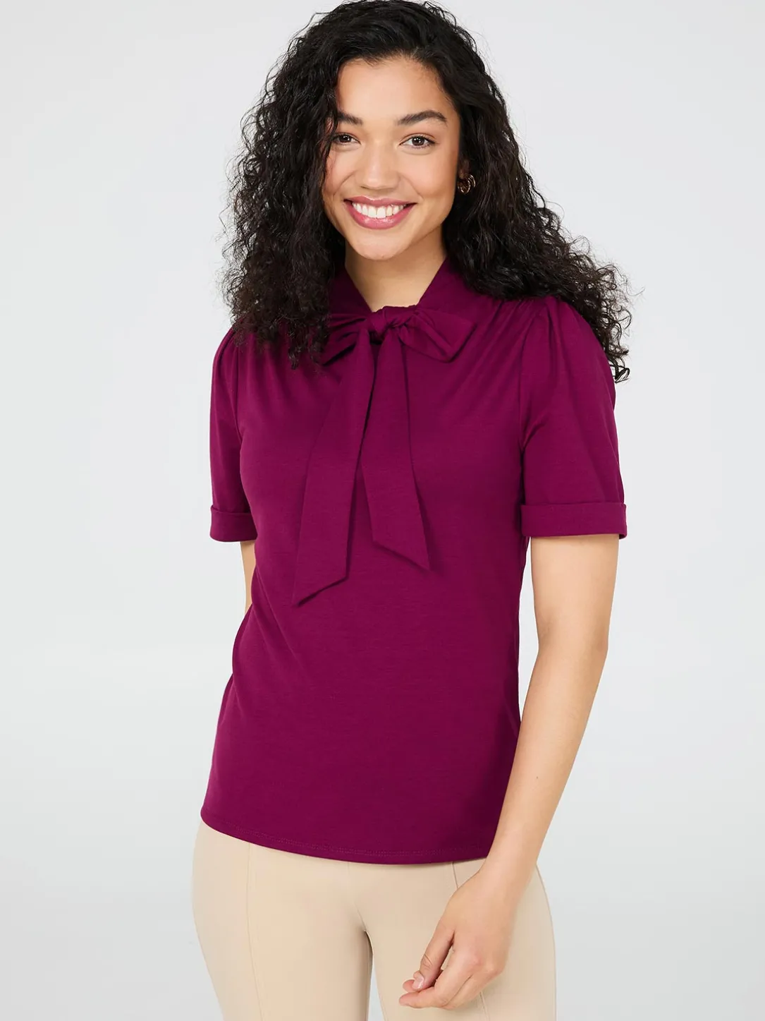 Short Sleeve Tie-Neck Top