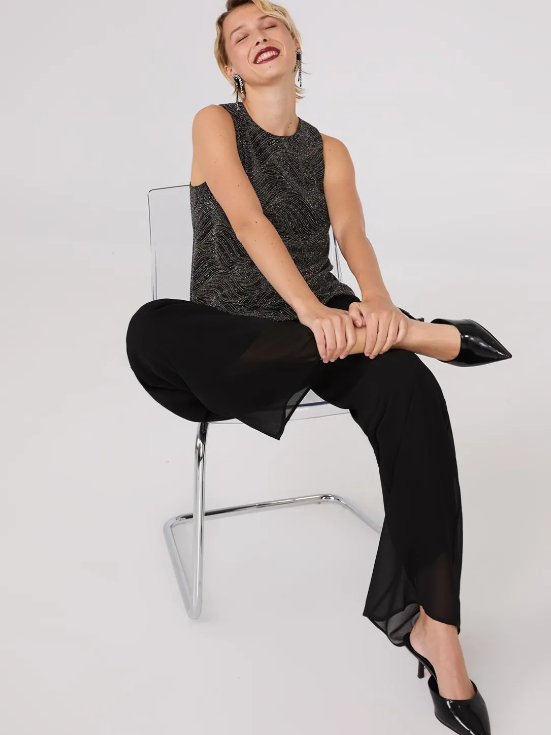 Sleeveless Abstract Glitter Top
