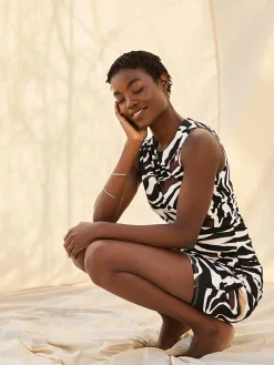 Sleeveless Animal Print Gathered Mini Dress
