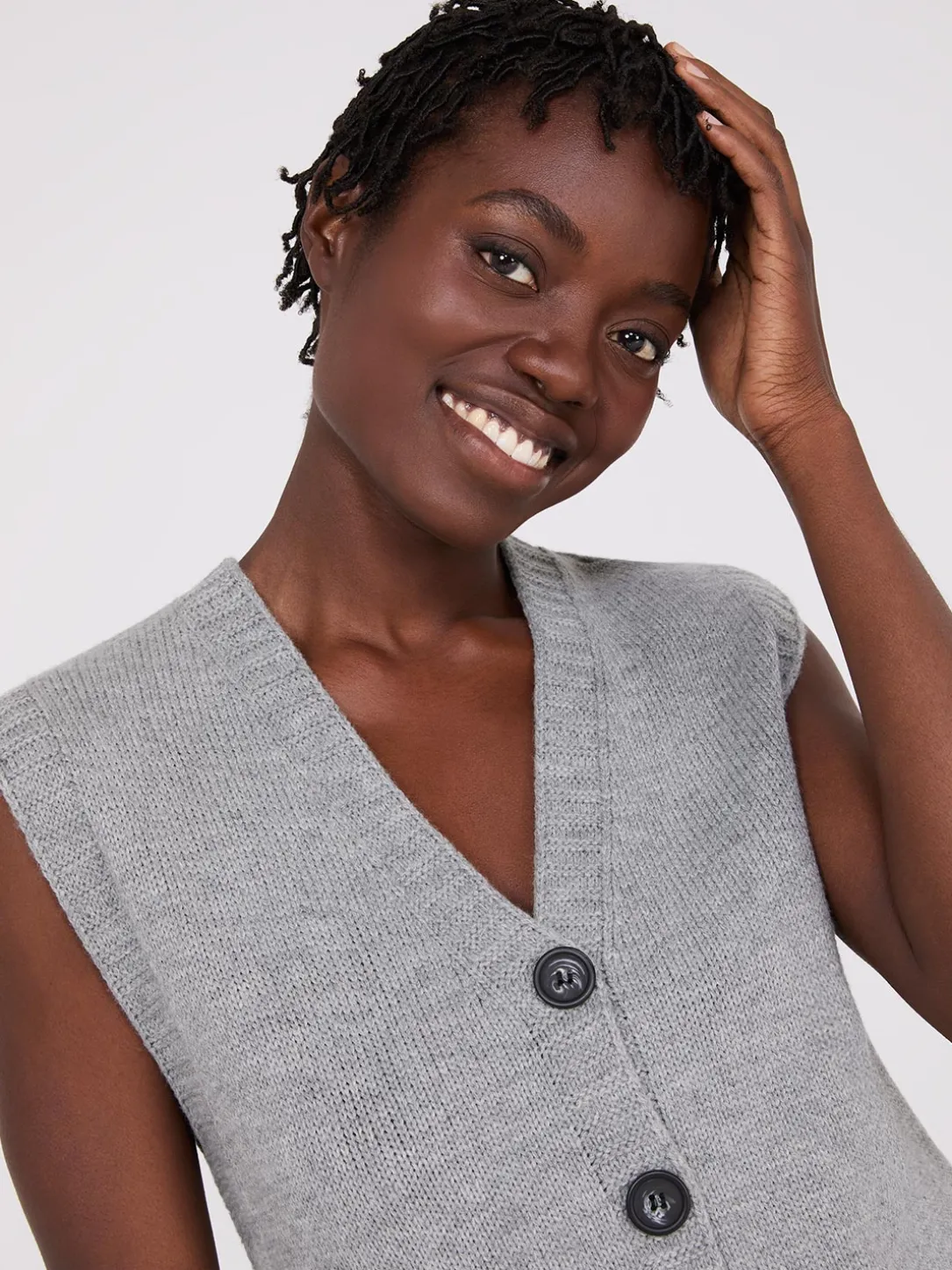 Sleeveless Button-Front Sweater Vest