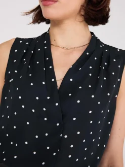 Sleeveless Dot Print V-Neck Blouse