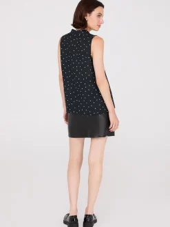 Sleeveless Dot Print V-Neck Blouse