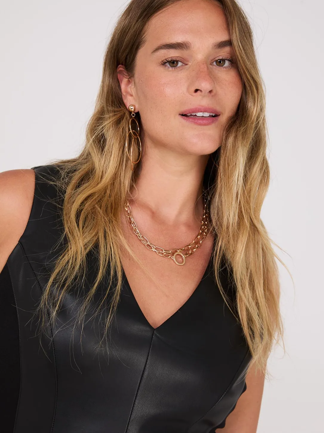 Sleeveless Faux Leather Sheath Dress