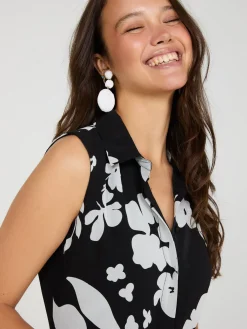 Sleeveless Floral Print Button-Front Midi Dress