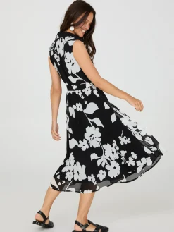 Sleeveless Floral Print Button-Front Midi Dress