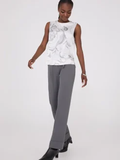 Sleeveless Floral Print Satin Top With Button Details