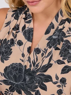Sleeveless Floral Print V-Neck Blouse