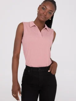 Sleeveless Johnny Collar Ribbed Top