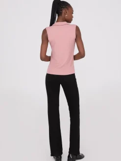 Sleeveless Johnny Collar Ribbed Top