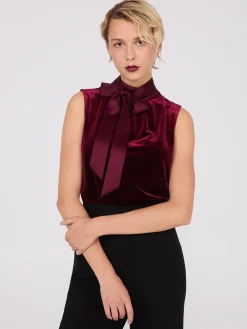 Sleeveless Mock Neck Velvet Top