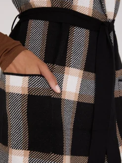 Sleeveless Open-Front Plaid Duster