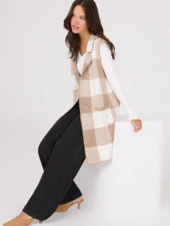 Sleeveless Plaid Collared Duster