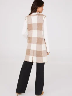 Sleeveless Plaid Collared Duster