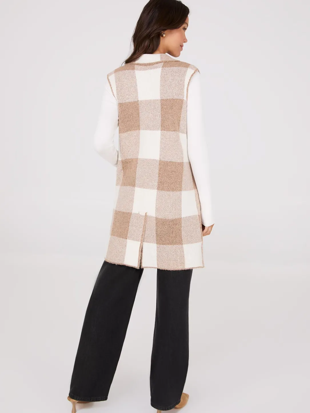 Sleeveless Plaid Collared Duster