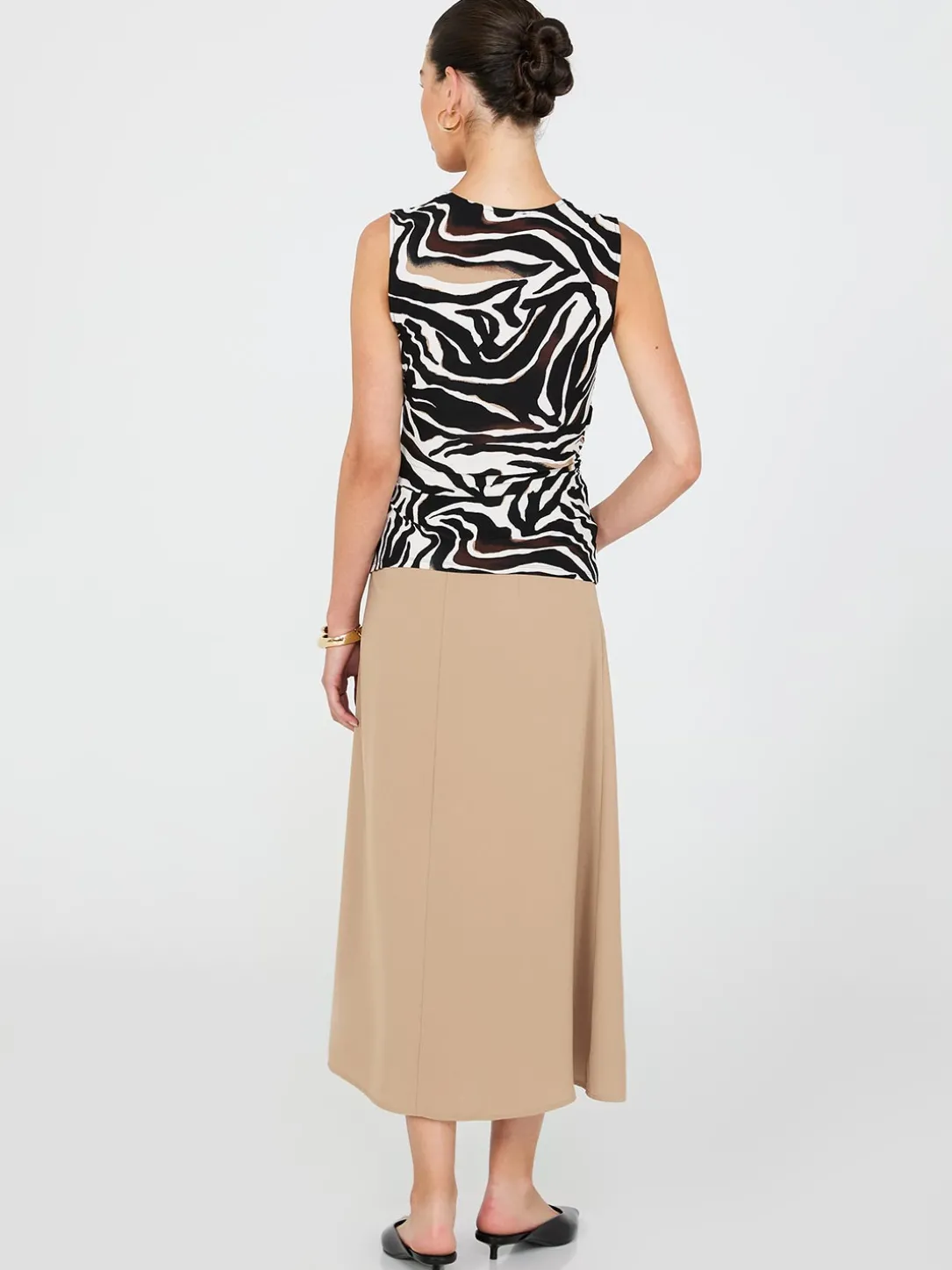 Sleeveless Printed Pleated Crossover Top