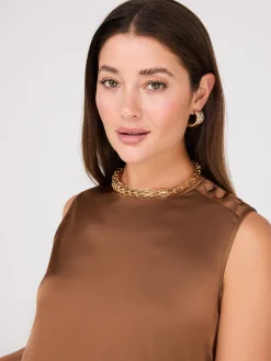 Sleeveless Satin Top With Button Details