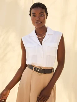 Sleeveless Tencel Button-Front Blouse