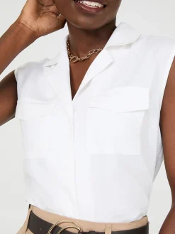 Sleeveless Tencel Button-Front Blouse