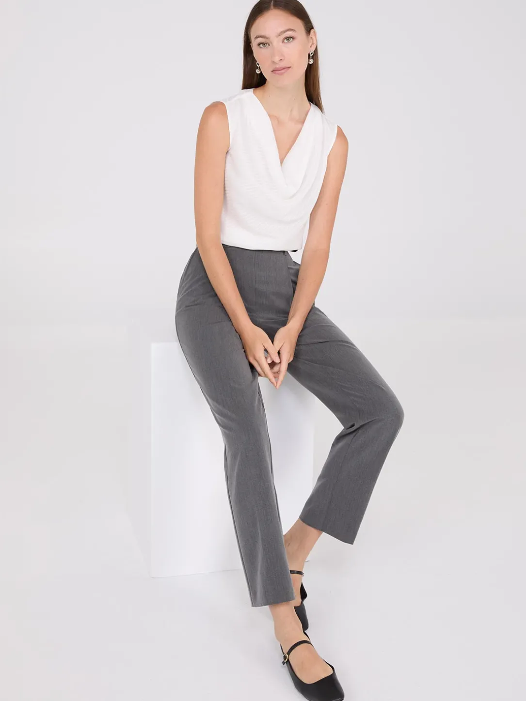 Sleeveless Textured Cowl Neck Top