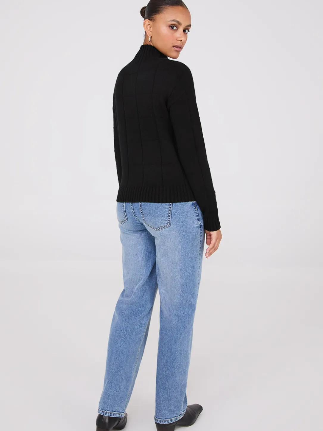 Square Pattern Mock Neck Sweater