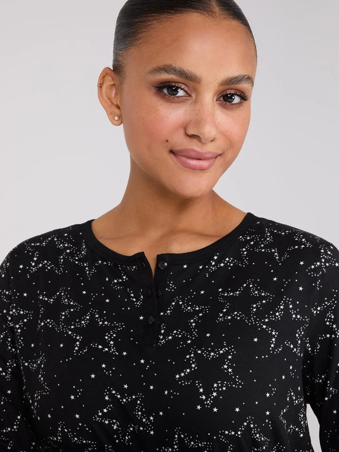Star Print Henley Pajama Set
