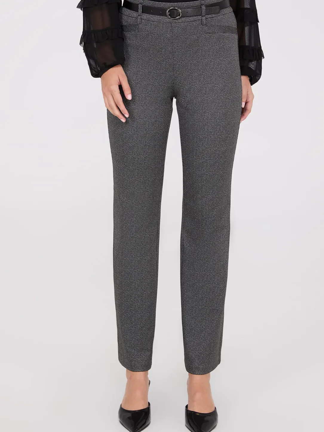 Straight Leg Bootcut Pants With Faux Leather Belt