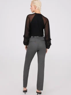 Straight Leg Bootcut Pants With Faux Leather Belt
