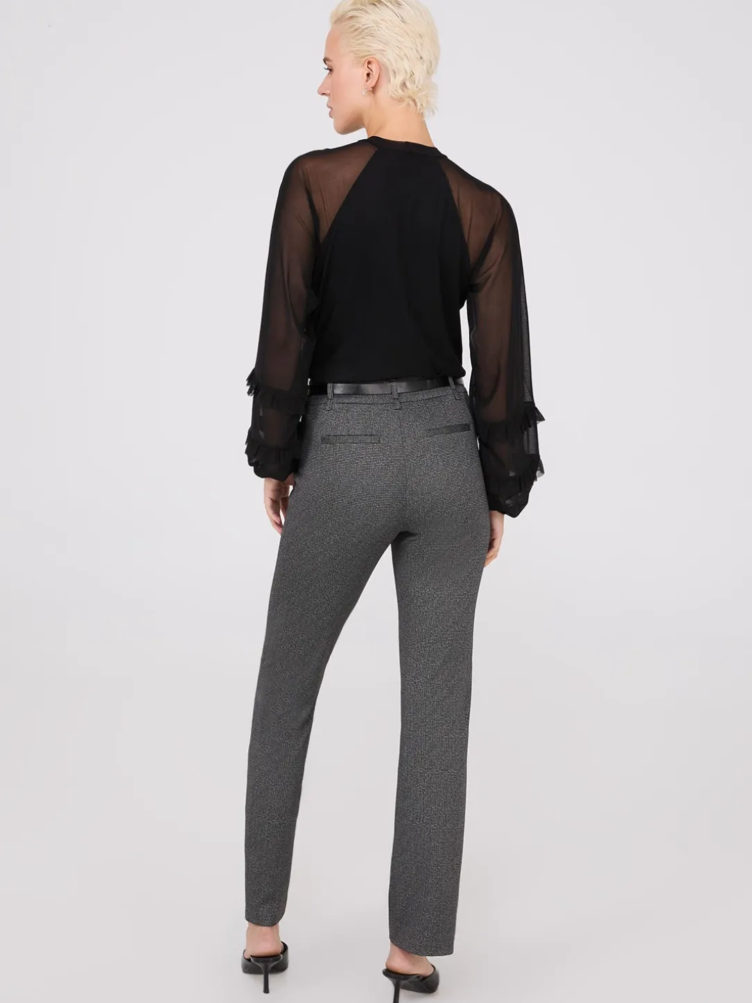 Straight Leg Bootcut Pants With Faux Leather Belt