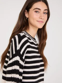 Striped Crew Neck High-Low Sweater