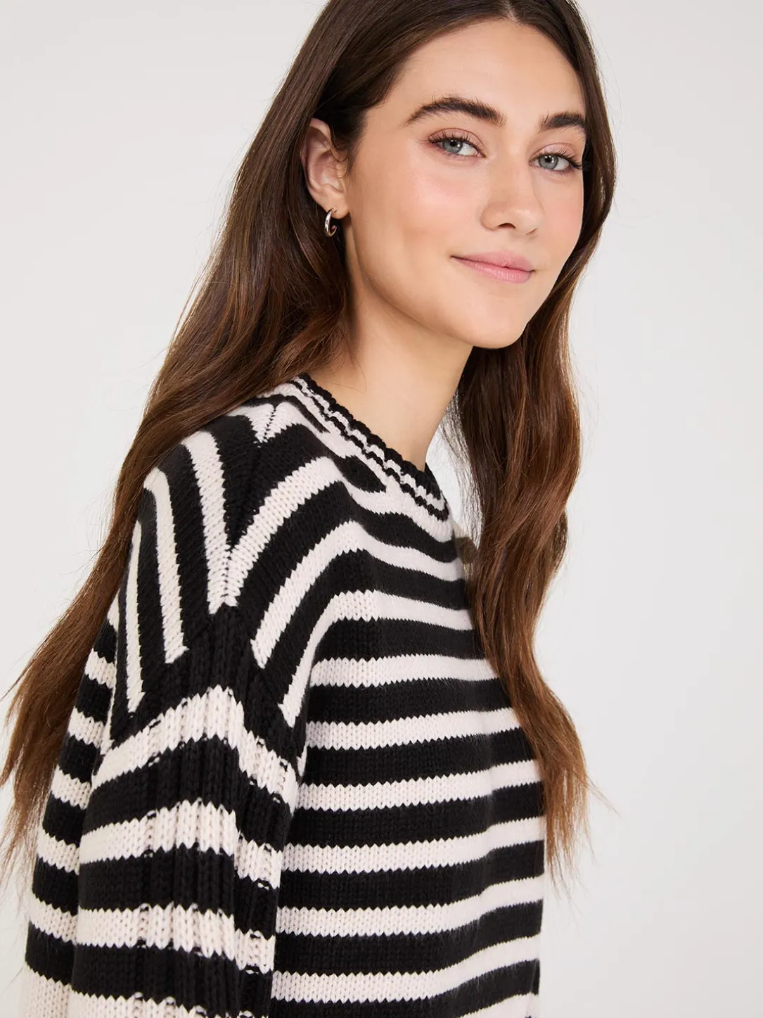 Striped Crew Neck High-Low Sweater
