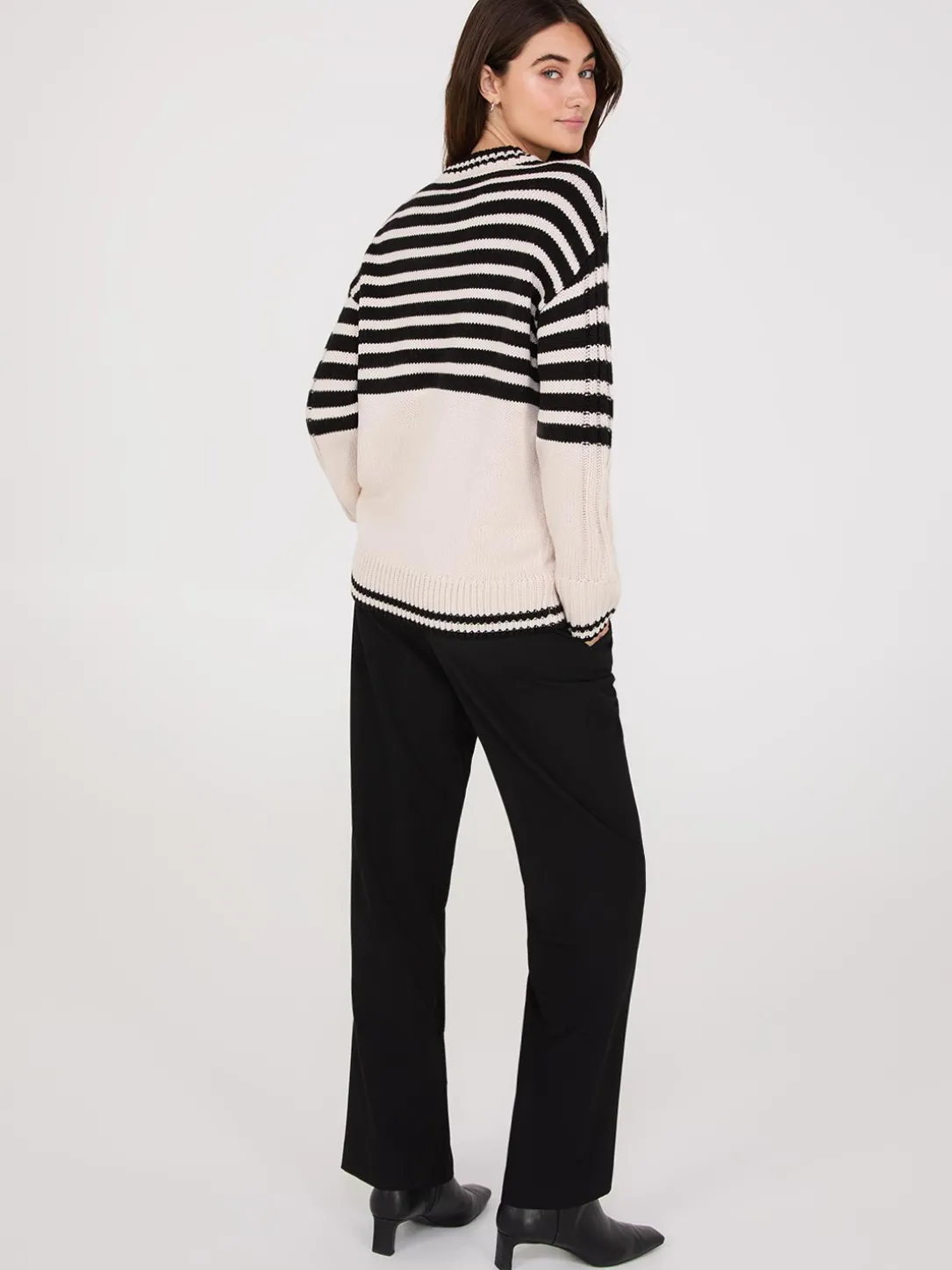 Striped Crew Neck High-Low Sweater