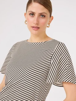 Striped Flutter Sleeve Boat Neck Top