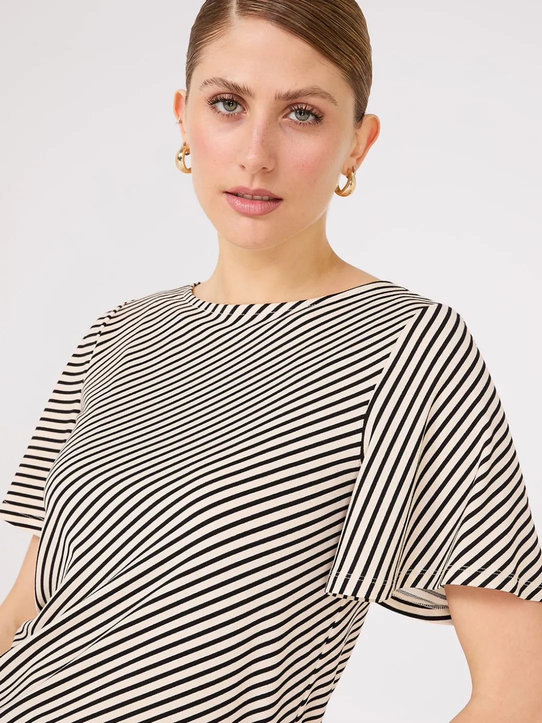 Striped Flutter Sleeve Boat Neck Top